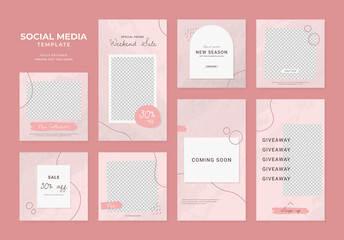 social media template blog fashion sale promotion. fully editable instagram and facebook square post frame organic sale poster. red pink white ad banner vector background