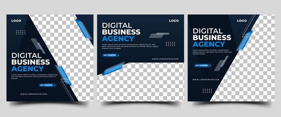 Digital business agency social media template collection. Editable Modern banner with abstract blue shape and place for the photo. Usable for social media, banners, and websites. - obrazy, fototapety, plakaty