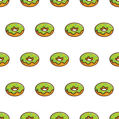 Simple seamless pattern of green tea donuts with cartoon style illustration background template vector