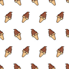 Simple seamless pattern of chocolate ice cream with cartoon style illustration background template vector