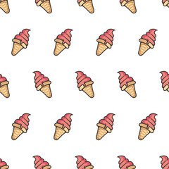 Simple seamless pattern of strawberry ice cream with cartoon style illustration background template vector
