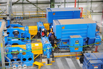 Pavlodar region, Kazakhstan - 12.10.2015 : Generators and pipes at a sulfide ore and copper...