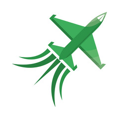 green flying airplane