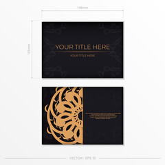 Luxurious black rectangular postcard template with vintage abstract ornament. Elegant and classic vector elements ready for print and typography.
