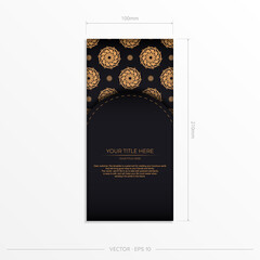 Luxurious black rectangular postcard template with vintage abstract mandala ornament. Elegant and classic vector elements are great for decoration.