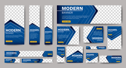 Abstract banner design web template Set, Horizontal web banner. Modern Gradient Blue cover header background for website design, Social Media Cover ads banner, flyer, invitation card. Vector EPS 10