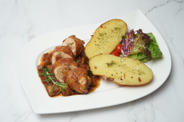 Grilled chicken roll with potato