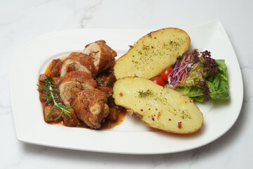 Grilled chicken roll with potato