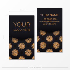 Black luxury business cards with decorative ornaments business cards, oriental pattern, illustration.