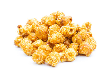 Caramel popcorn on a white background