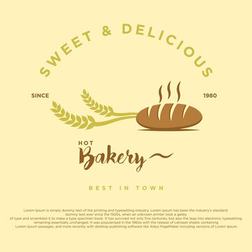 Vintage Retro Bakery Shop Vector Design. Hot Bakery Logo with wheat  vector illustration for your business