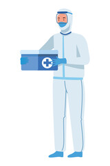 Doctor in protective suit with medical kit