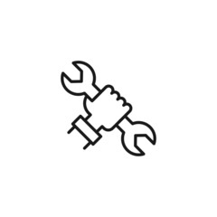 Line icon of faceless construction worker using wrench