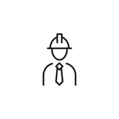 Line icon of faceless builder in hard hat and necktie