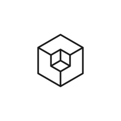 Line icon of cube in corner of big cube