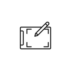 Line icon of pencil writing on paper on cliboard