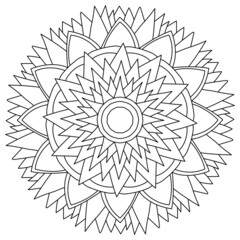 Contour mandala with sharp corners and flowing petals, zen coloring page in the shape of a fantasy flower