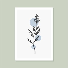 Botanical wall art design with abstract shape elegant
