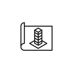 Line icon of layout of building on piece of paper