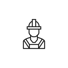 Line icon of unrecognizable builder in helmet and working clothes