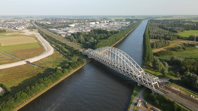 Aerial view of the Muiderspoorbrug over the Amsterdam-Rijnkanaal between Diemen and Weesp.