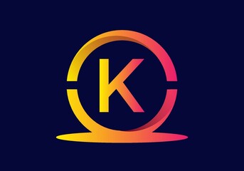 Colorful yellow pink gradient color of K initial letter