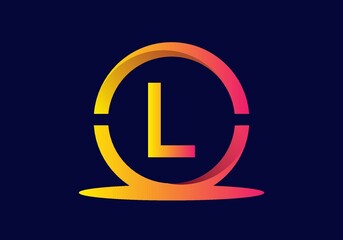 Colorful yellow pink gradient color of L initial letter