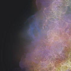 宇宙イメージの背景）淡いピンクの靄　光　黒背景　ふわふわ　正方形　煙　暗い　カラフル　おしゃれ