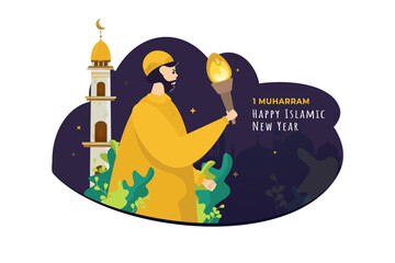 A Muslim with a torch to celebrate of Islamic New Year