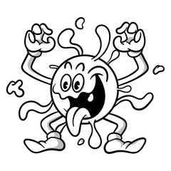 Black and white Cartoon illustration of coronavirus delta variant characters, best for coloring book of children with coronavirus pandemic themes