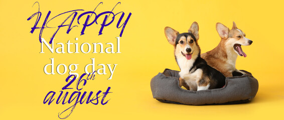 Greeting card for Happy National Dog Day with cute corgi