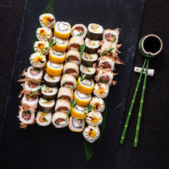 sushi on the black background