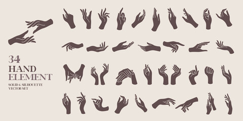 human hand element solid and silhouette vector illustration set. For decorative,logo,card,invitation vintage and boho style. © dhtgstockphoto