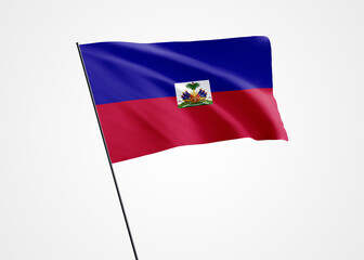 Fototapeta na wymiar Haiti flag flying high in the isolated background. January 01 Haiti independence day. World national flag collection world national flag collection