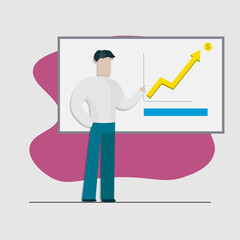 male director shows on the board with profit graph 
