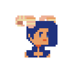 Obraz premium Beautiful girl character. Capricorn. Pixel art. Flat style. Female avatar, portrait, profile picture. Fashionable haircut. Hairdresser's logo. Game assets. 8-bit. Isolated vector illustration.