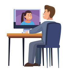 man with computer in video chat