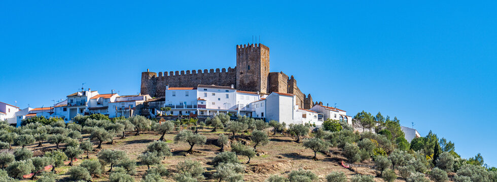 Landscape view to Segura De Leon Castle Hill, Extremadura, Spain