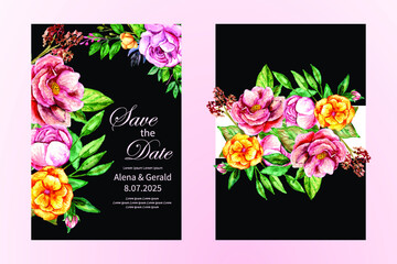 Beautiful wedding card spring watercolor flower bouquet