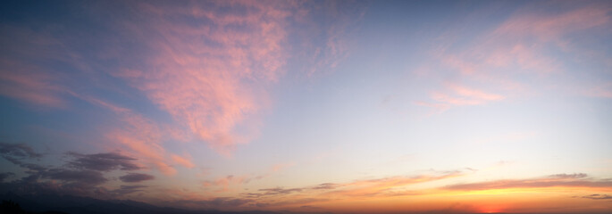 Sky background to replace, cloudy sunset, sunrise with rays, scenic clouds