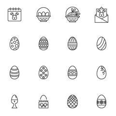 Happy Easter line icons set