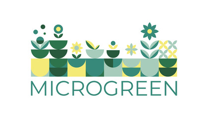 Flat micro green logo symbol for concept design. Vector isolated modern illustration. Organic natural shape.