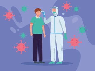 Doctor checking temperature to a man