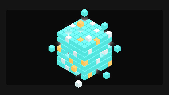 Isometric Cube Composition. Digital and Financial Technology. Virtual Money and Cryptocurrency. Vector illustration