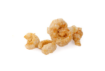 Pork snack or Pork scratching leather lean pork fried crispy and blistered isoloated on white background