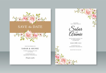Fototapeta na wymiar Beautiful wedding invitation template with floral watercolor painting
