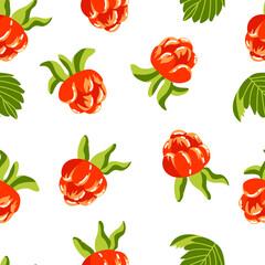 Seamless pattern with yellow berries on a white background. Raspberries, blackberries. Great for packaging design, textiles, paper, tea, decals.