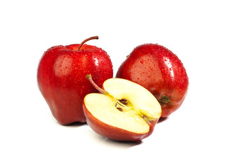 red apples cut open isolated on white