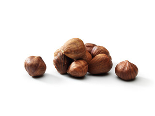 a bunch of hazelnuts isolated on white