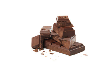 chocolate pieces isolated on white background